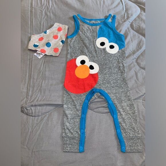 6-9m Elmo and Cookie Monster Sesame Street romper sleeveless - Picture 1 of 2